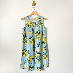 J. Jill Blue Lemon Print Vneck Mini Dress 100% Linen size Small